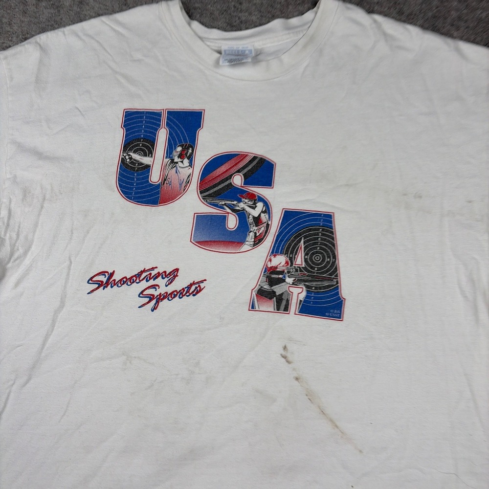 USA Shooting Sports T-Shirt Mens XXL White 80s Graphic Vintage 90s Beefy-T Retro - Picture 4 of 15